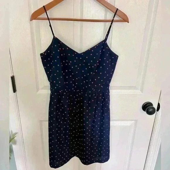 J. Crew Navy & Pink Polka Dot Seaside Cami Dress size 8 - Picture 1 of 4